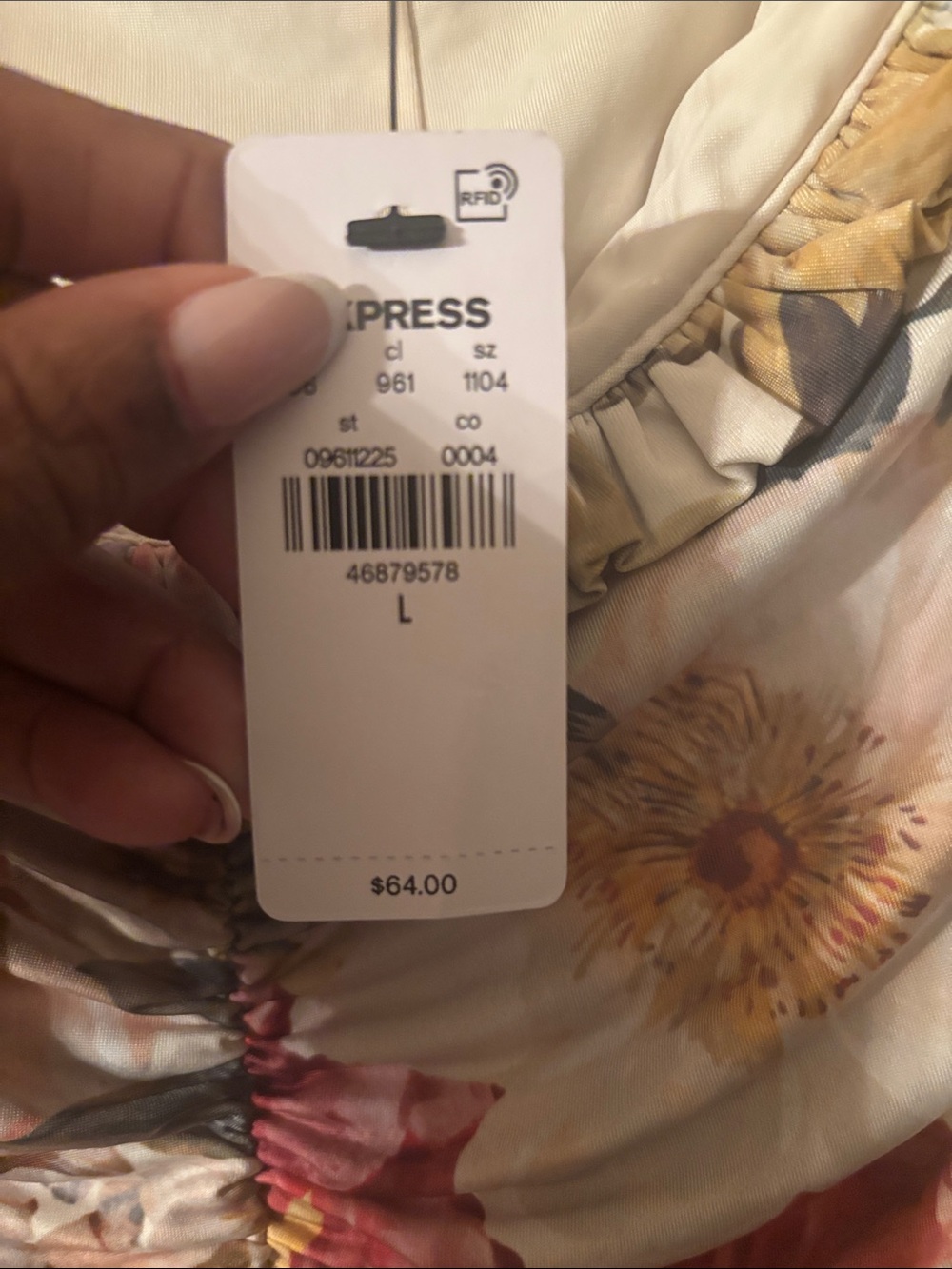 Express Multi-Color Floral Ruffled Ruched Long-Sleeve Top - Picture 2 of 2